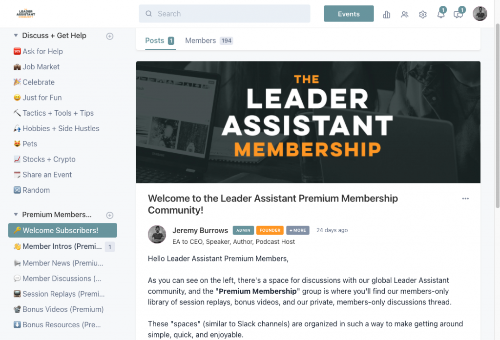 Leader Assistant Membership Circle Screenshot Welcome APR 2021